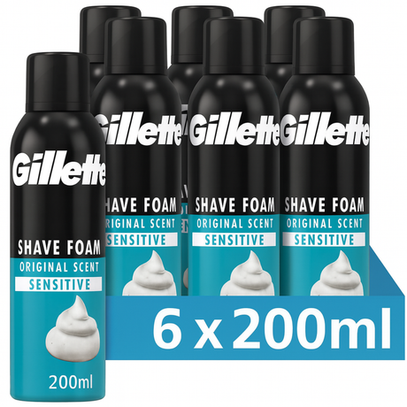 Gillette Sensitive Skin Shaving Foam 200ml | Pack of 6