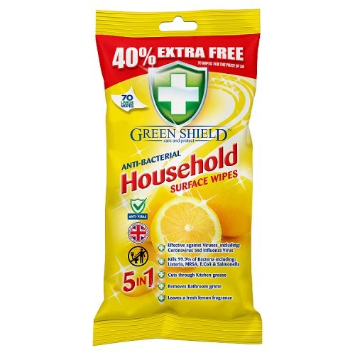 Green Shield Anti-Bacterial Household Surface Wipes 70s