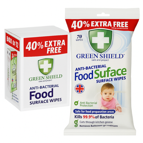 Green Shield Anti-Bacterial Food Surface Wipes 70s I Pack of 12 