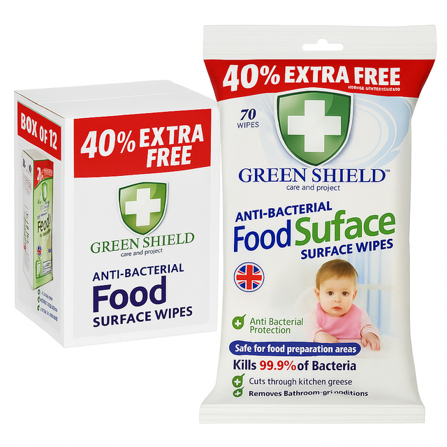 Green Shield Anti-Bacterial Food Surface Wipes 70s I Pack of 12 