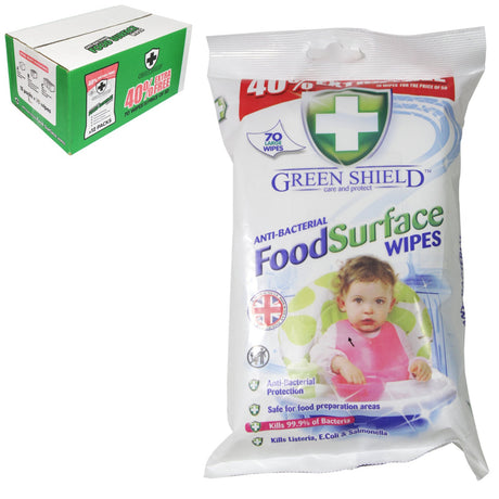Green Shield Anti-Bacterial Food Surface Wipes 70s I Pack of 12 