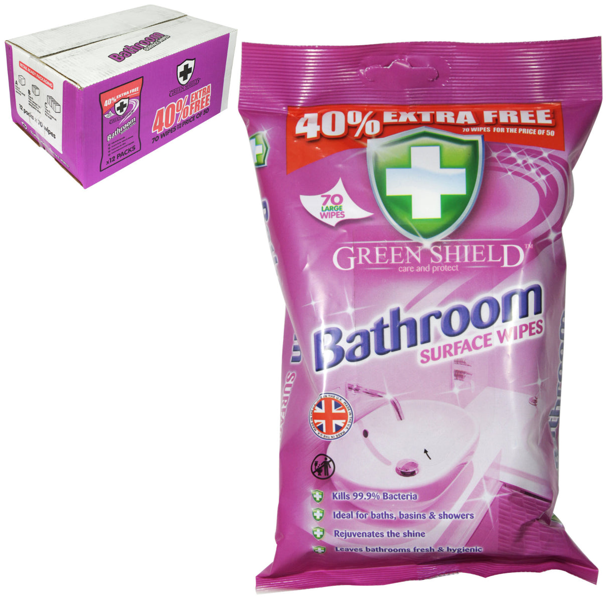 Green Shield Bathroom Surface Wipes 70s I Pack of 12