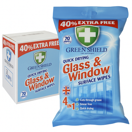 Green Shield Glass & Window Surface Wipes 70s I Pack of 12