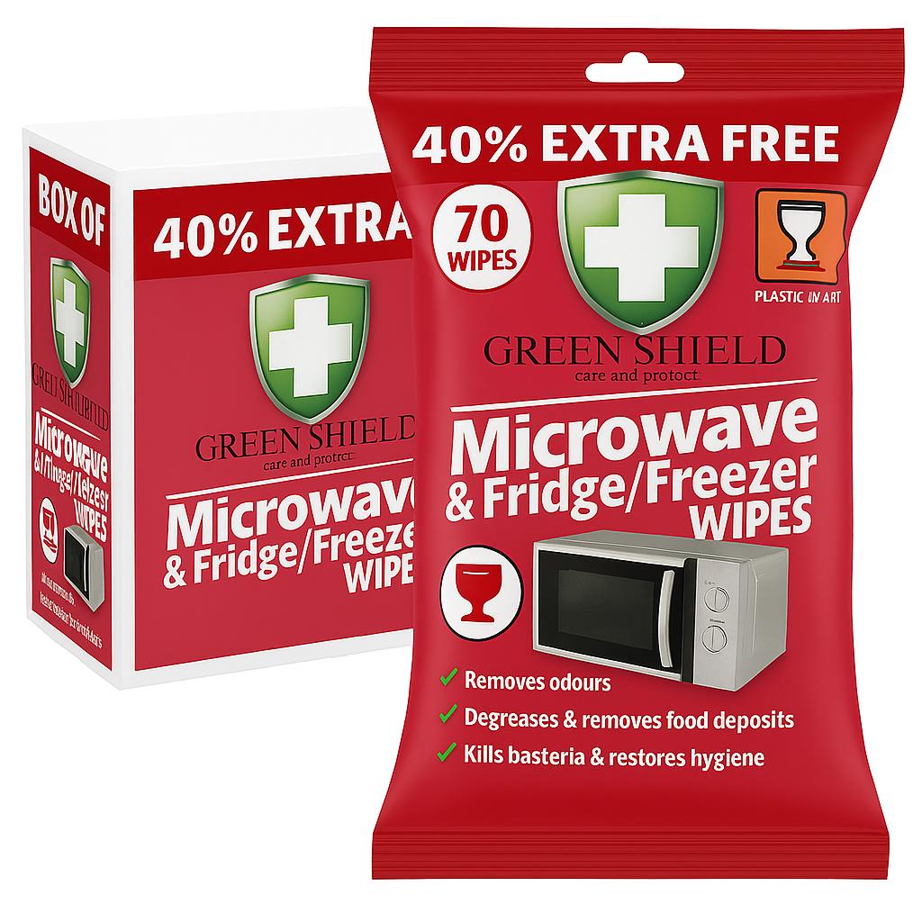 Green Shield Microwave & Fridge Freezer Wipes 70s I Pack of 12 