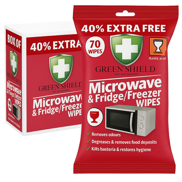 Green Shield Microwave & Fridge Freezer Wipes 70s I Pack of 12 