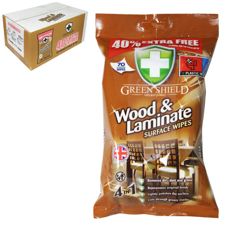 Green Shield Wood & Laminate Surface Wipes 70s I Pack of 12