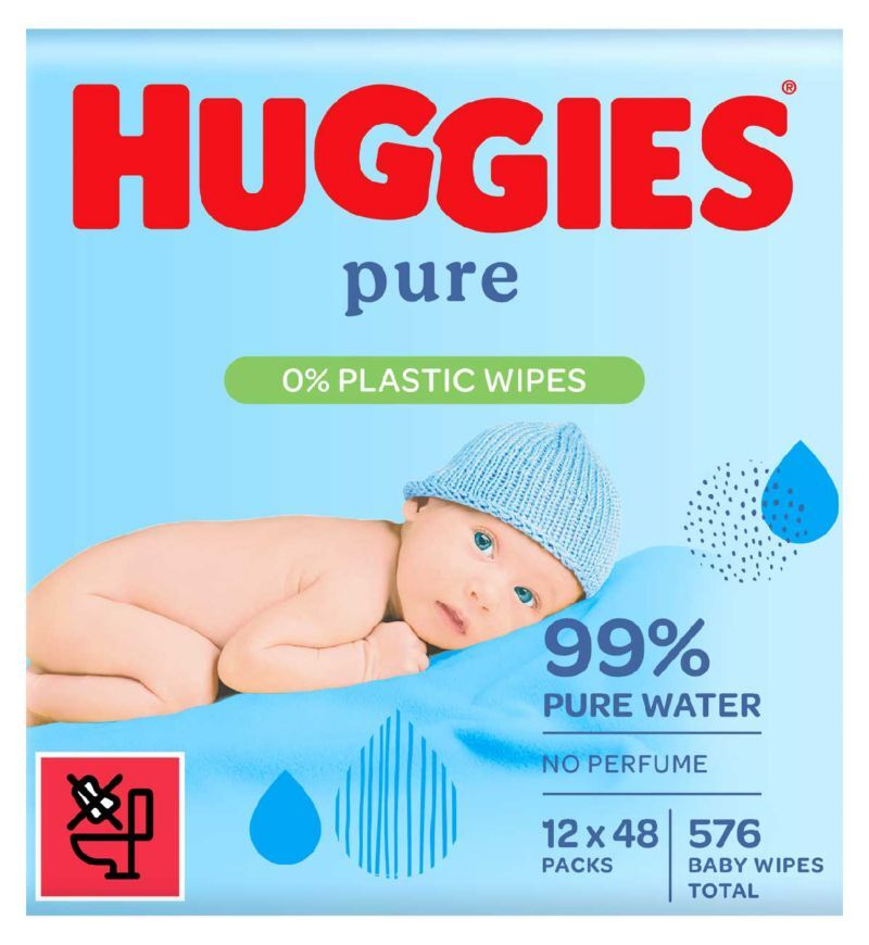 Huggies Pure Water Plastic Free Baby Wipes 48s | Pack of 12