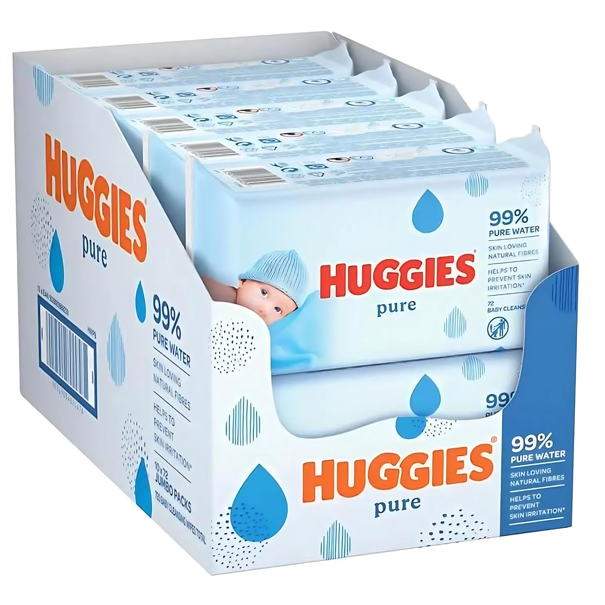 Huggies Pure 99% Water Baby Wipes 72s | Pack of 10