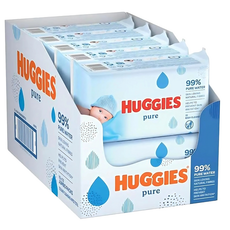 Huggies Pure 99% Water Baby Wipes 72s | Pack of 10