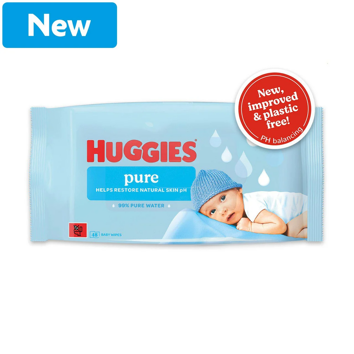 Huggies Pure Water Plastic Free Baby Wipes 48s | Pack of 12