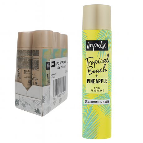 Impulse Tropical Beach & Pineapple Body Spray 75ml | Pack of 6