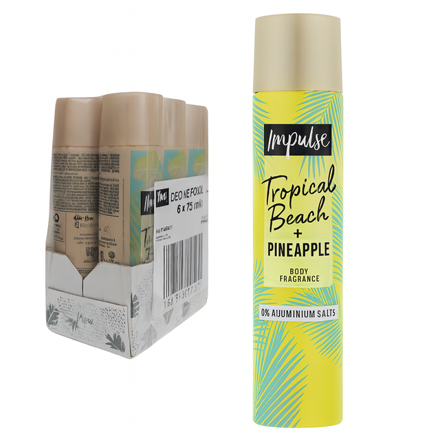 Impulse Tropical Beach & Pineapple Body Spray 75ml | Pack of 6