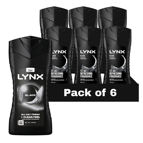 Lynx Black Body Wash Shower Gel 225ml | Pack of 6