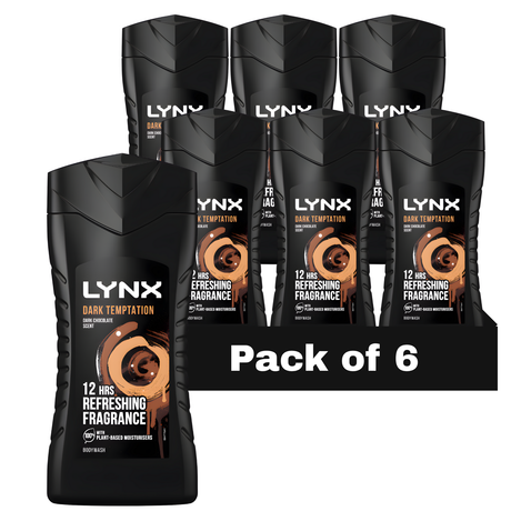 Lynx Dark Temptation Body Wash Shower Gel 225ml | Pack of 6