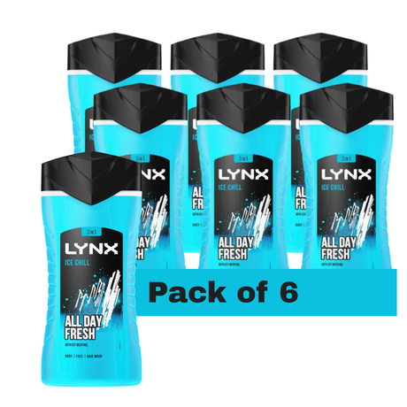 Lynx Ice Chill Body Wash Shower Gel 225ml | Pack of 6