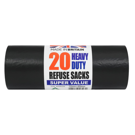Made in Britain Black Heavy Duty 50L Refuse Sacks 20sv