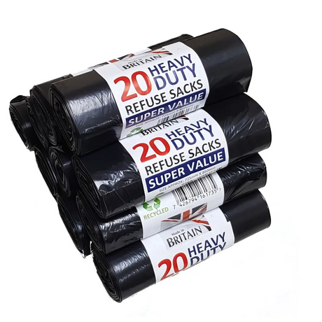 Made in Britain Black Heavy Duty 50L Refuse Sacks 400s | Pack of 20 Rolls