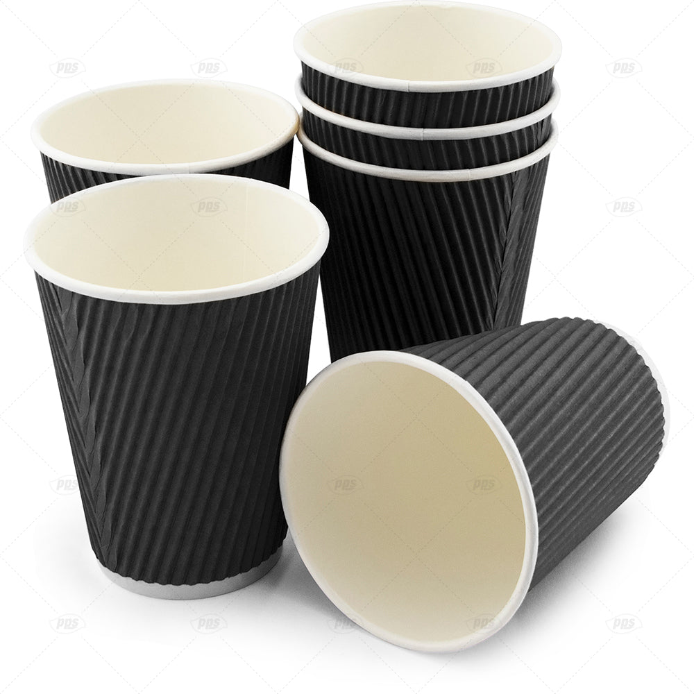 PPS Catering Black Hot Cups Ripple Wall 12oz / 340ml - Box of 500 Cups