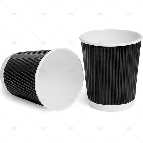 PPS Catering Black Hot Cups Ripple Wall 12oz / 340ml - Sleeve of 25 Cups