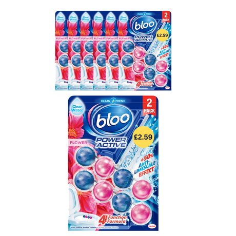 Pack of 6 - Bloo Power Active Flowers Twin Toilet Rim Block (2 x 50g)