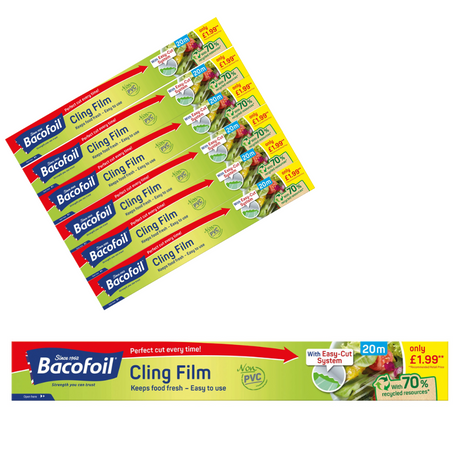 Pack of 6 Bacofoil Non-PVC Cling Film 325mm x 20m