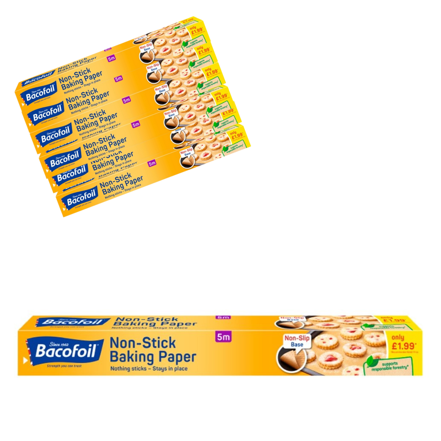 Pack of 6 Bacofoil Non-Stick Baking Paper with Non-Slip Base 380mm x 5m
