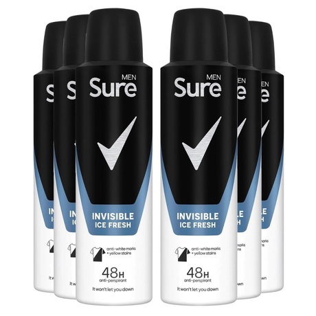 Pack of 6 | Sure Men Invisible Ice Fresh AP Deodorant 150ml