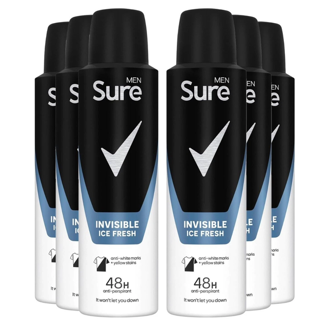 Pack of 6 | Sure Men Invisible Ice Fresh AP Deodorant 150ml