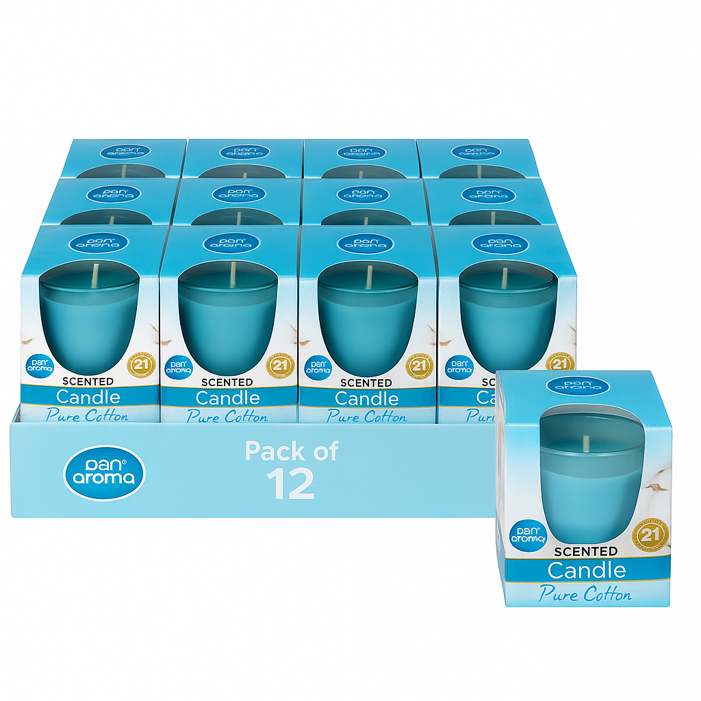 Pan Aroma Glass Candle Pure Cotton 85g | Pack of 12