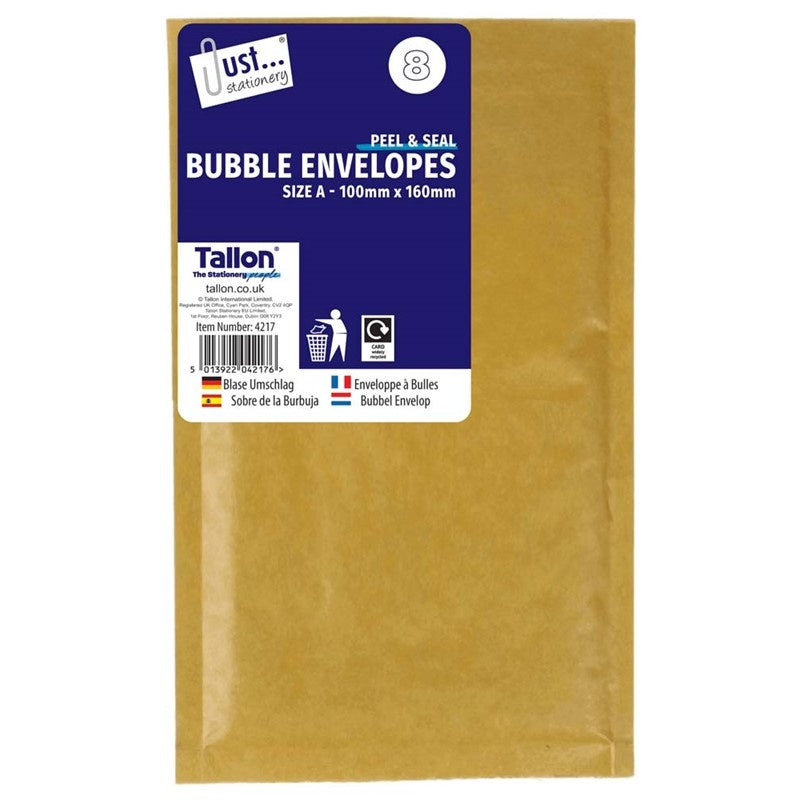 Peel & Seal Manila Bubble Envelopes | Size A - 100mm x 160mm (8 Pack)