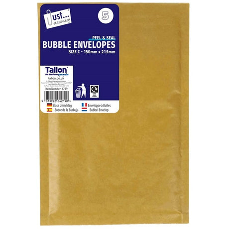 Peel & Seal Manila Bubble Envelopes | Size C - 150mm x 215mm (5 Pack)