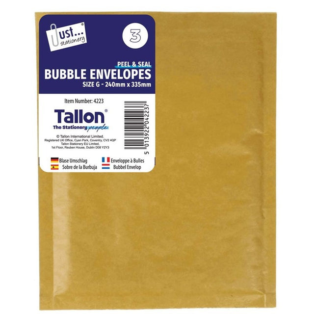 Peel & Seal Manila Bubble Envelopes | Size G - 240mm x 335mm (3 Pack)