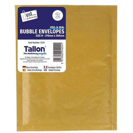 Peel & Seal Manila Bubble Envelopes | Size H - 270mm x 360mm (2 Pack)