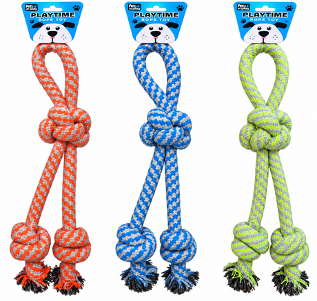 Pet Touch Twin Rope Dog Toy with Handle Assorted Colours (HT8406)