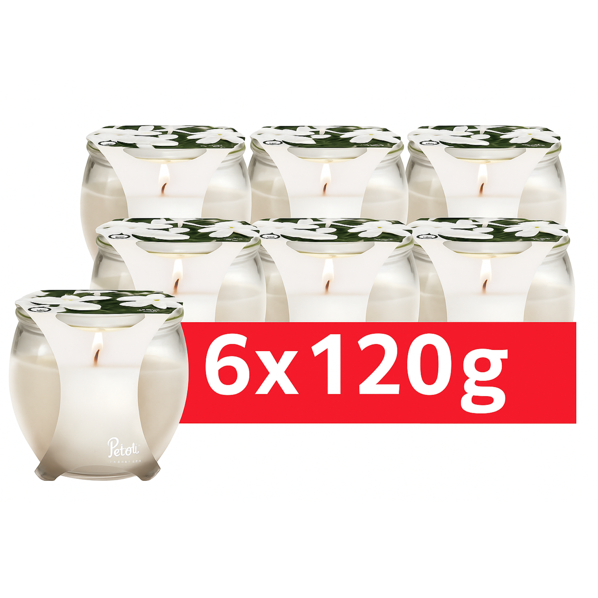 Petali Jasmine Scented Candle Jar 120g | Pack of 6