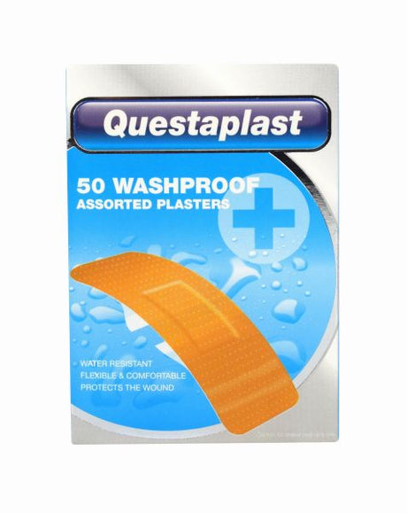 Questaplast Waterproof Plasters 50 Pack (Assorted Sizes)