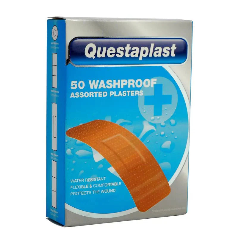 Questaplast Waterproof Plasters 50 Pack (Assorted Sizes)