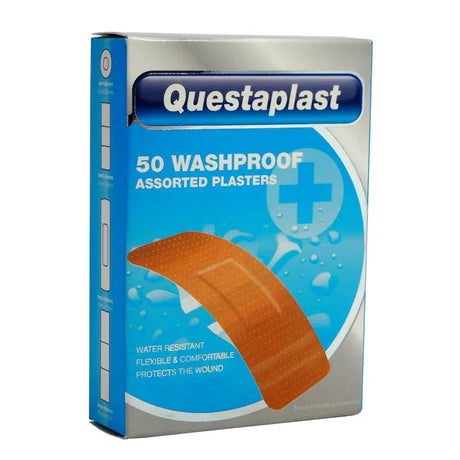 Questaplast Waterproof Plasters 50 Pack (Assorted Sizes)