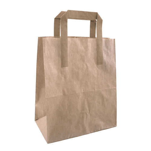 Recycled SOS Brown Paper Bags with Flat Handles | Medium - 8" x 10" (Pack of 25)