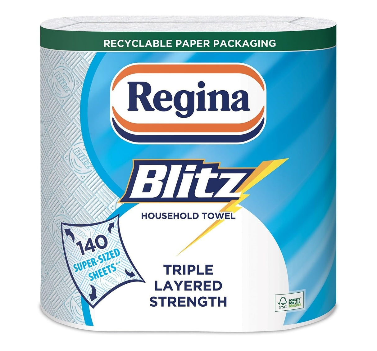 Regina Blitz Household Towel 3ply Kitchen Roll - Pack of 2 Rolls