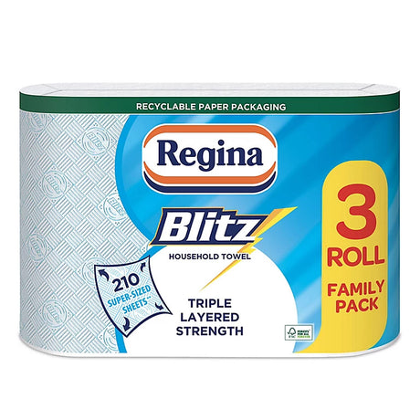 Regina Blitz Household Towel 3ply Kitchen Roll - Pack of 3 Rolls