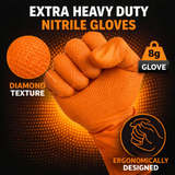 SafeGrip Diamond Grip Heavy Duty 8g Orange Nitrile Gloves Medium (Box of 100)