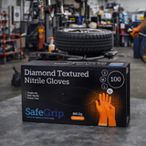 SafeGrip Diamond Grip Heavy Duty 8g Orange Nitrile Gloves Medium (Box of 100)