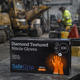 SafeGrip Diamond Grip Heavy Duty 8g Orange Nitrile Gloves Medium (Box of 100)