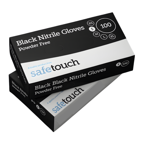 Safetouch Black Nitrile Gloves Powder-Free, Medical Class 1 | Small (Box of 100)