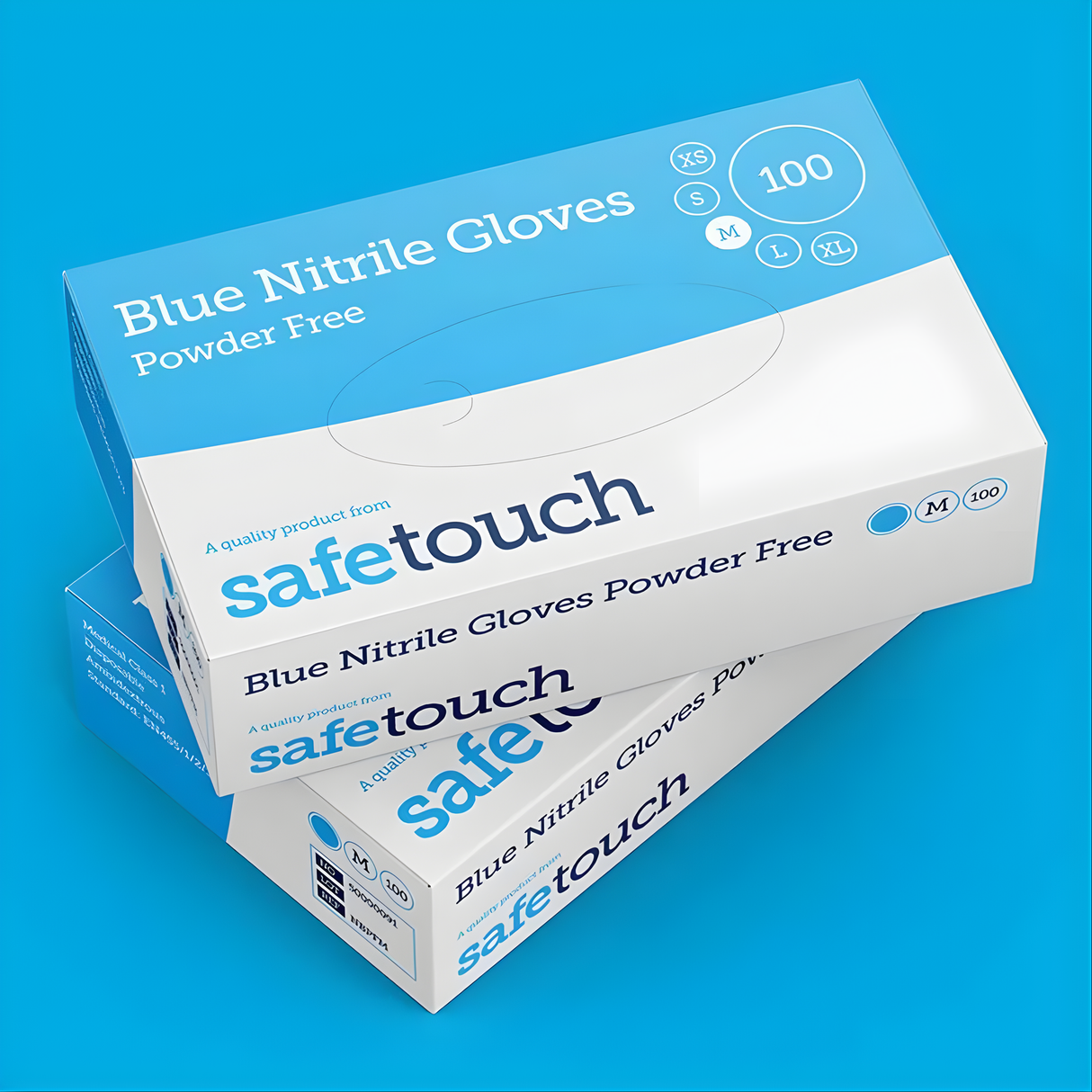Safetouch Blue Nitrile Gloves Powder-Free, Medical Class 1 | Small (Box of 100)
