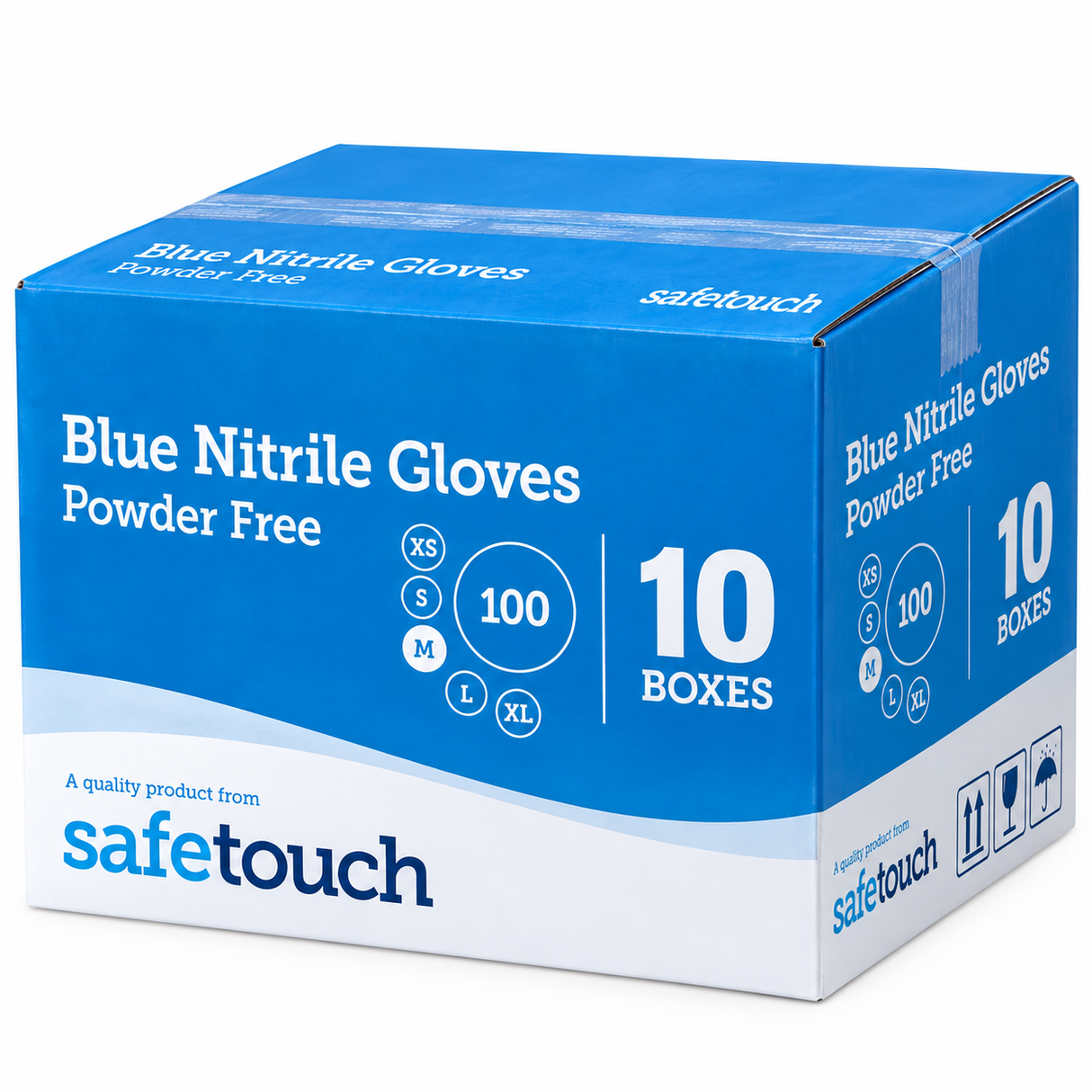 Safetouch Blue Nitrile Gloves Powder-Free, Medical Grade | Medium (Case of 10 Boxes)