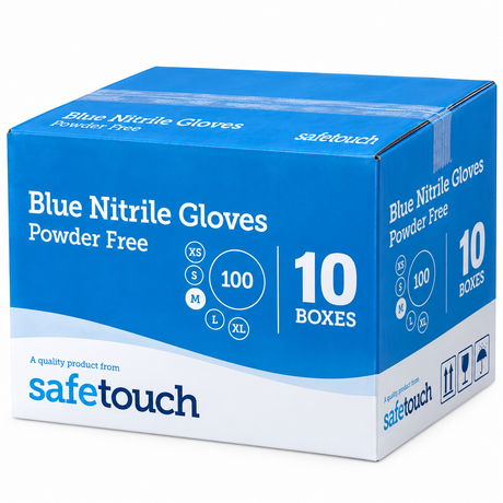 Safetouch Blue Nitrile Gloves Powder-Free, Medical Grade | Medium (Case of 10 Boxes)