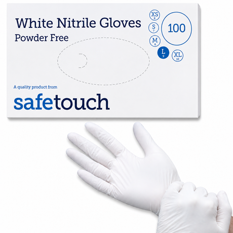 Safetouch White Nitrile Gloves Powder-Free, Medical Grade | Large (Box of 100)