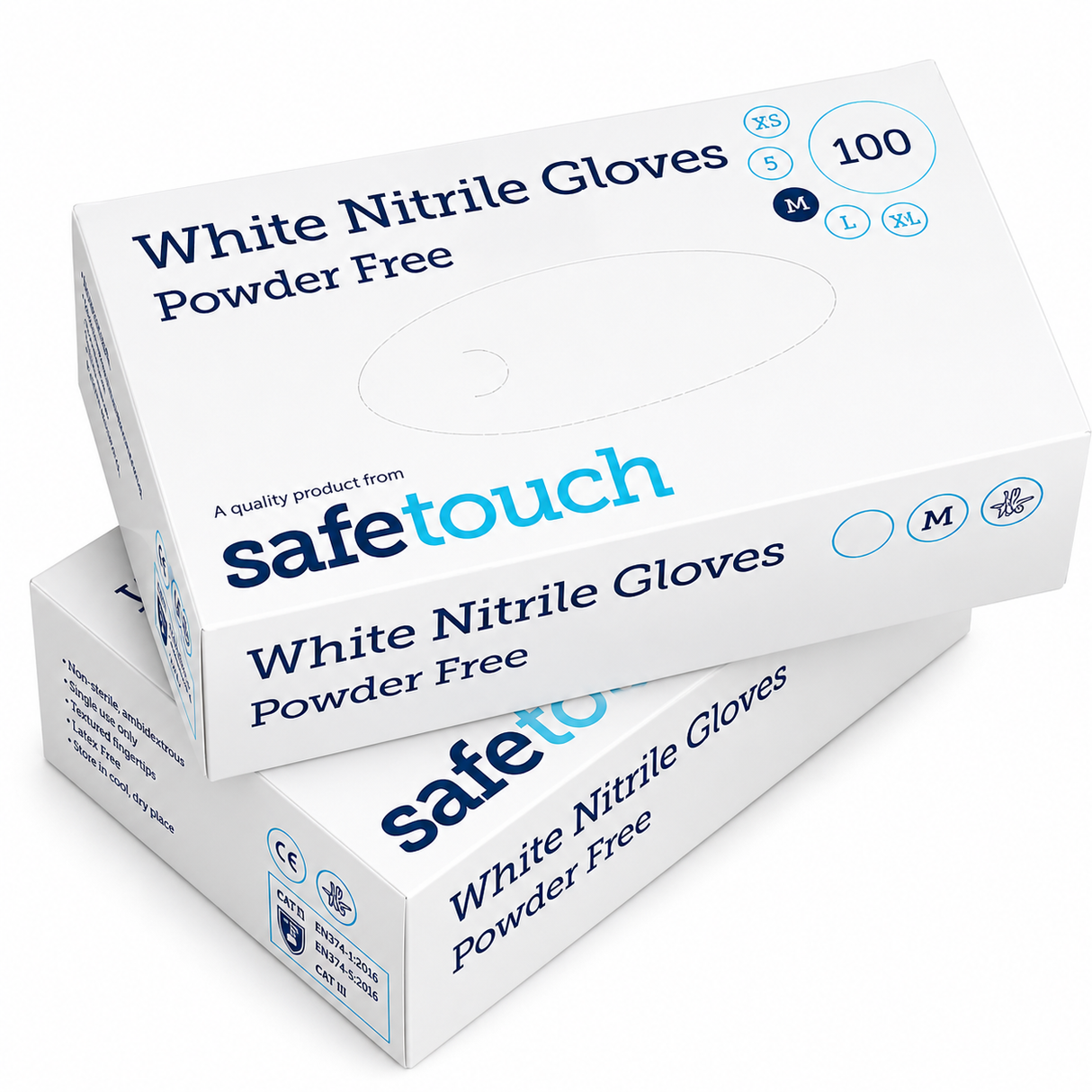 Safetouch White Nitrile Gloves Powder-Free, Medical Grade | Small (Box of 100)